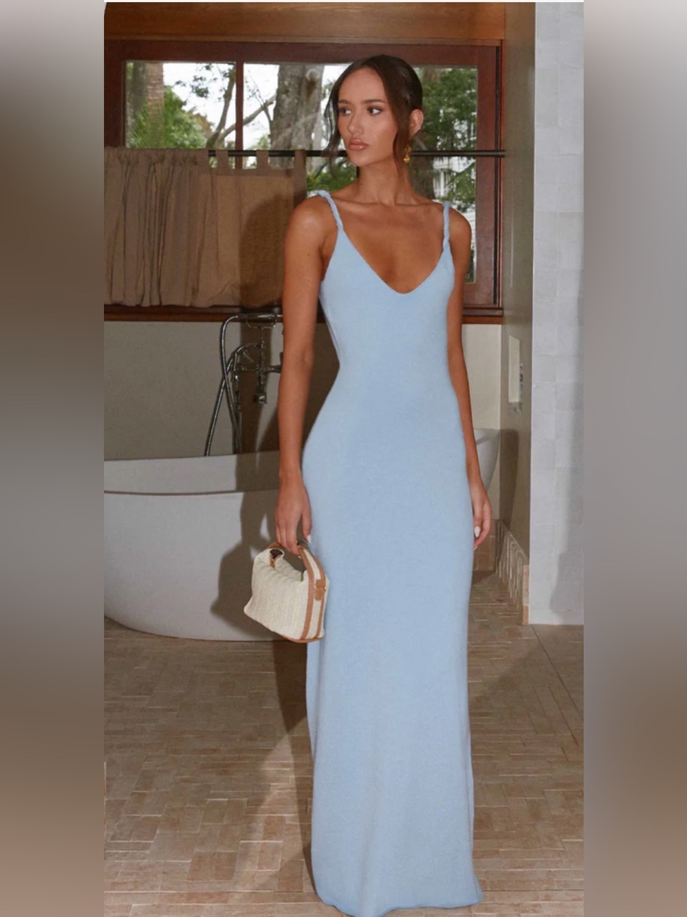 Peppermayo Sky Blue Braided-Strap Maxi Dress